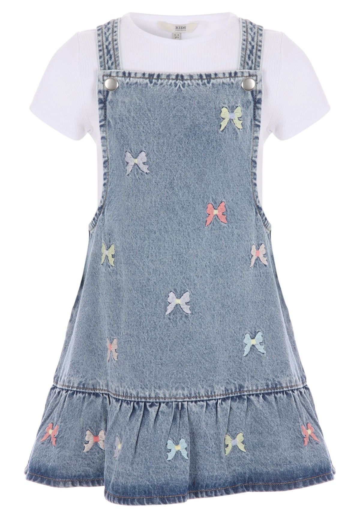 Younger Girls Blue Denim Bow Dress & T-Shirt Set
