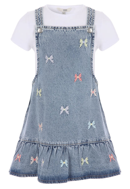 Younger Girls Blue Denim Bow Dress & T-Shirt Set