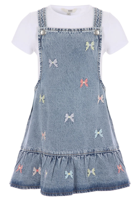 Younger Girls Blue Denim Bow Dress & T-Shirt Set