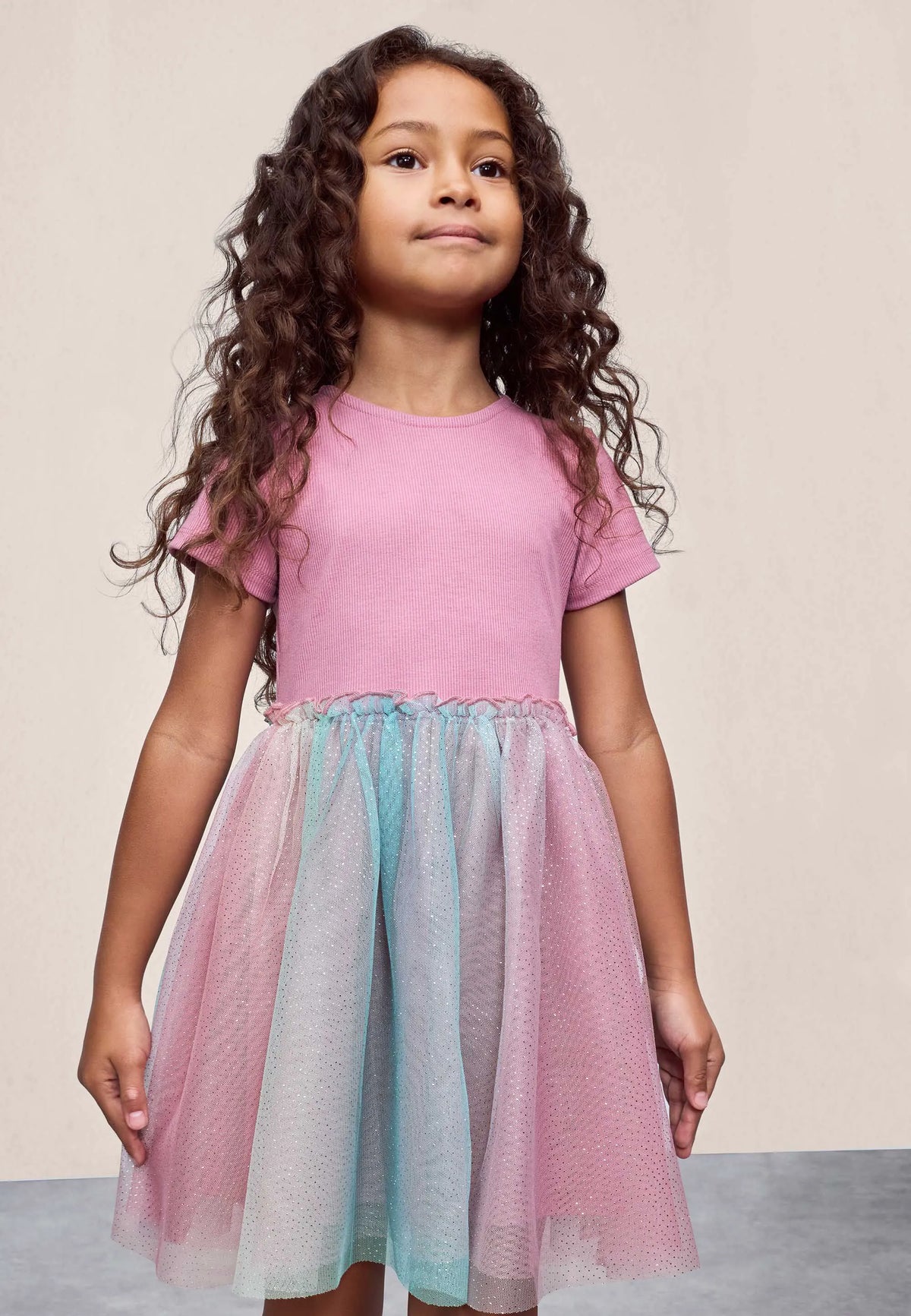 Younger Girls Pink Sparkle Mesh Skirt Dress