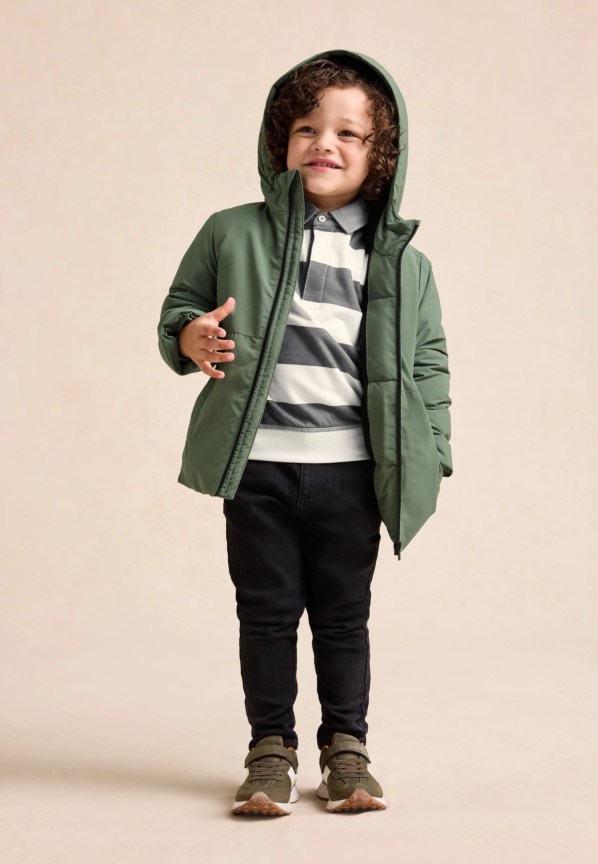Younger Boys Khaki Padded Hooded Jacket
