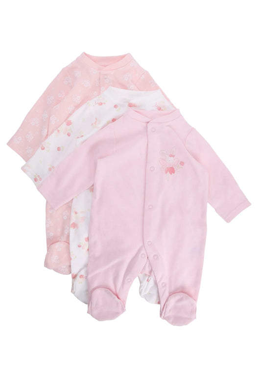 Baby Girls 3pk Pink Bunny Sleepsuits