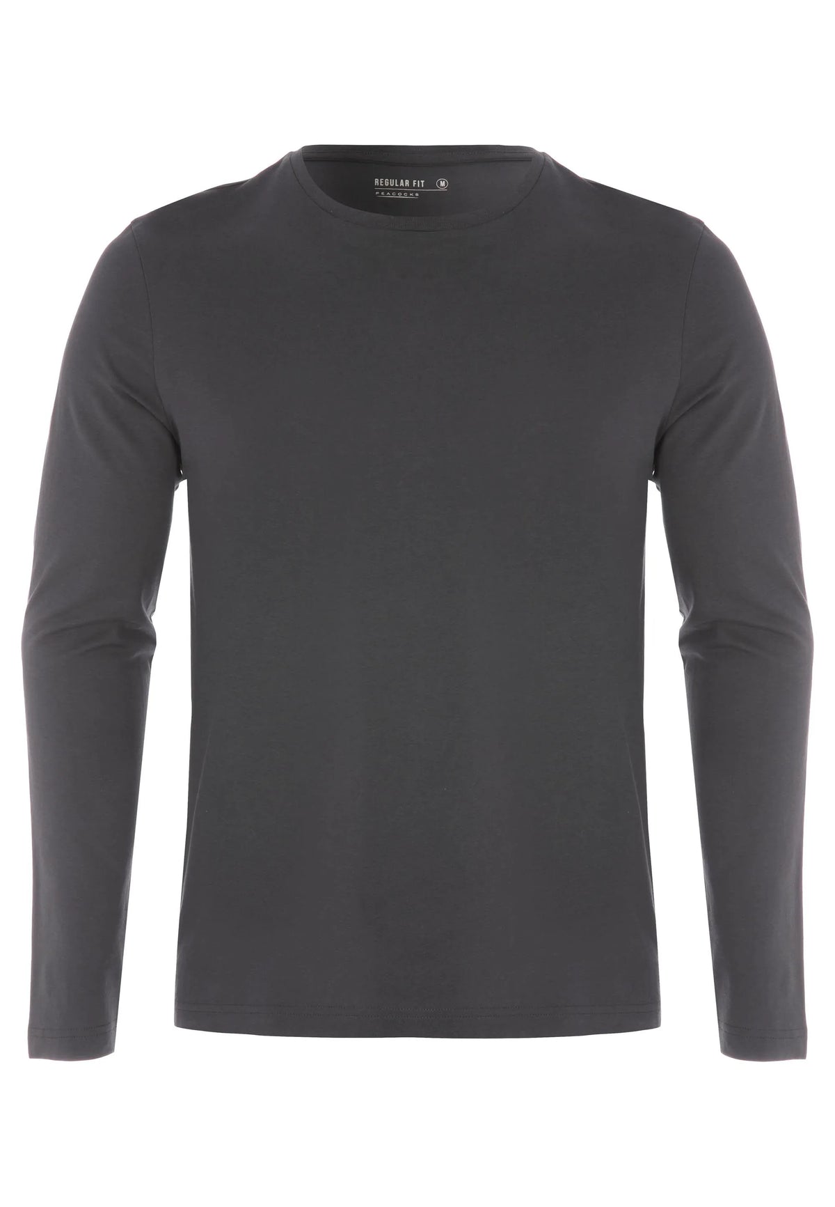 Mens Charcoal Cotton Long Sleeve T-Shirt