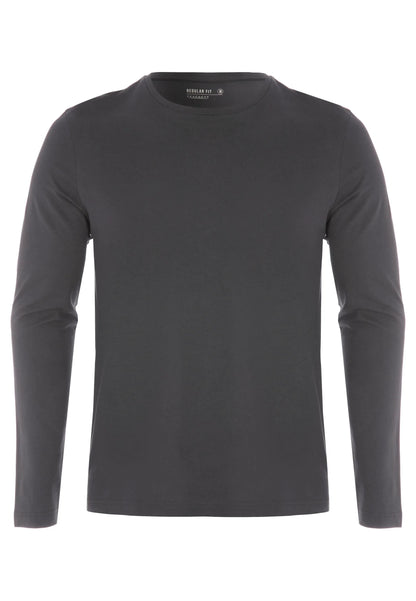 Mens Charcoal Cotton Long Sleeve T-Shirt