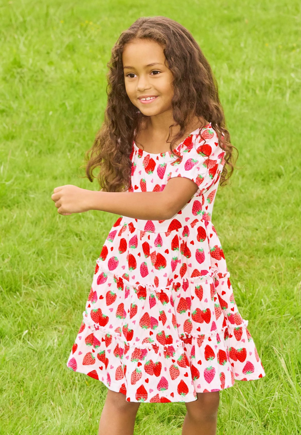 Younger Girls Red Strawberry Tiered Dress