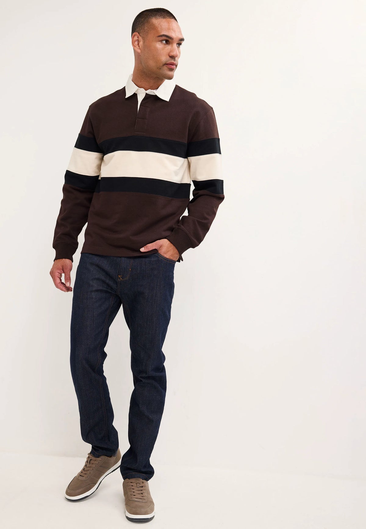 Mens Brown Stripe Rugby Sweatshirt