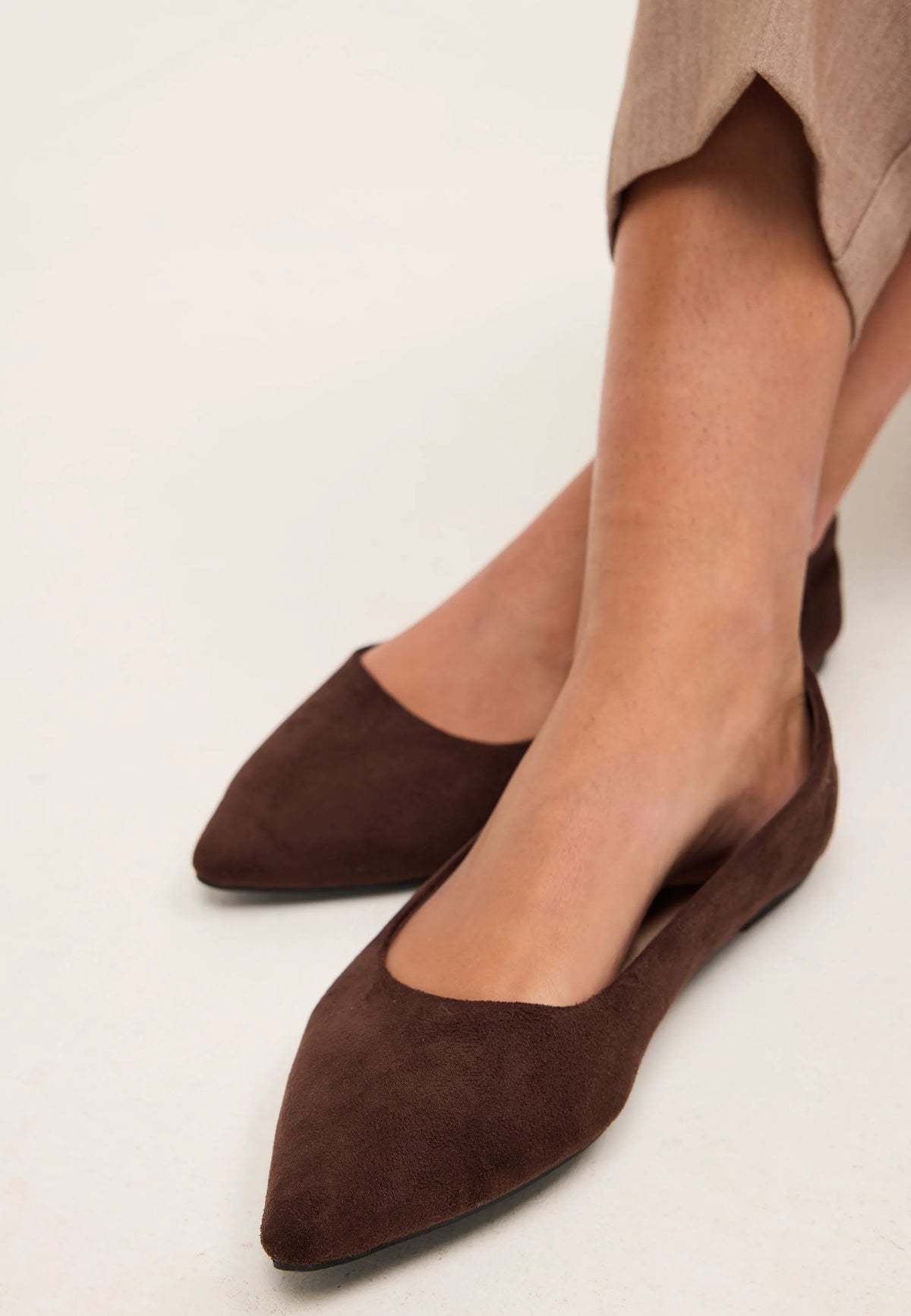 Womens Chocolate Brown Pointed Ballet Pump Shoes