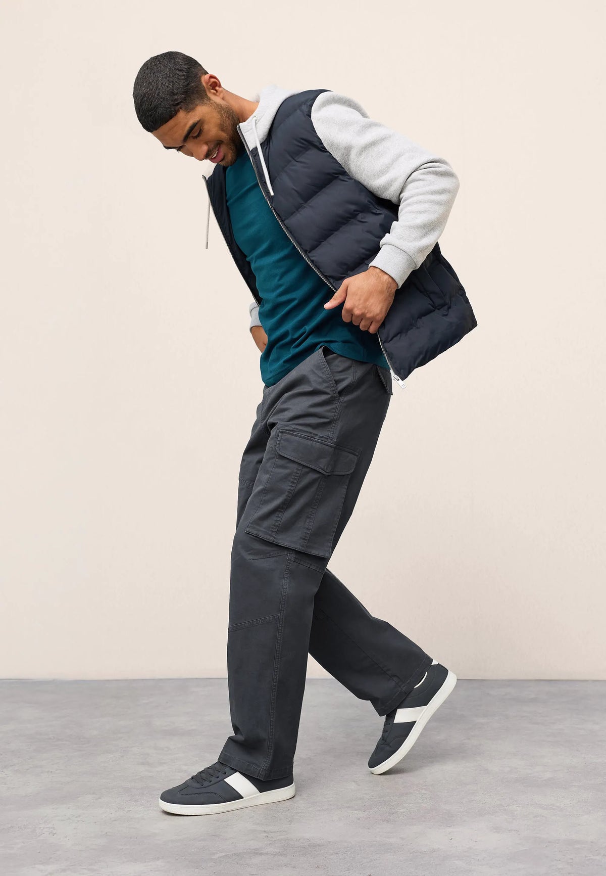 Mens Charcoal Cargo Relaxed Trousers
