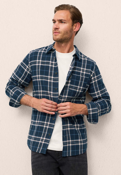 Mens Navy Flannel Check Long Sleeve Shirt