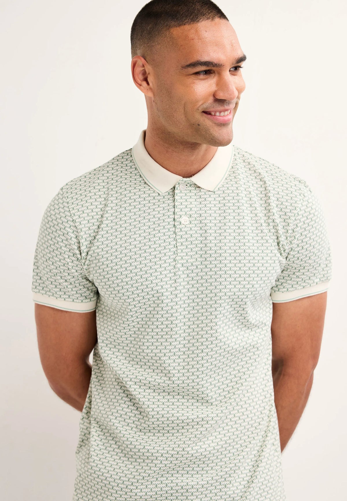 Mens Green Geo Print Cotton Polo Shirt