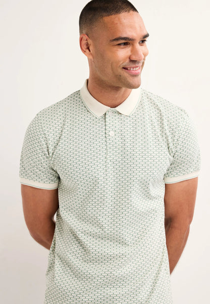 Mens Green Geo Print Cotton Polo Shirt