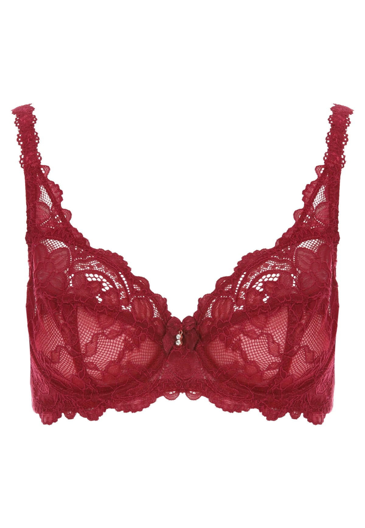 Womens Burgundy Millie Floral Lace Non-Padded Bra (B-E)