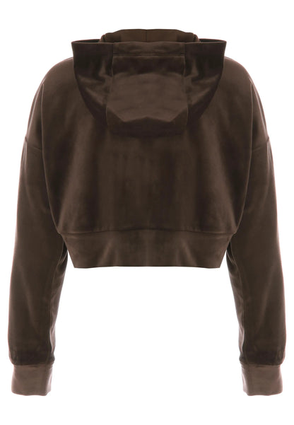 Older Girls Chocolate Brown Velour Zip Through Top