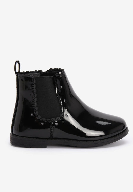 Younger Girls Black Patent Chelsea Boots