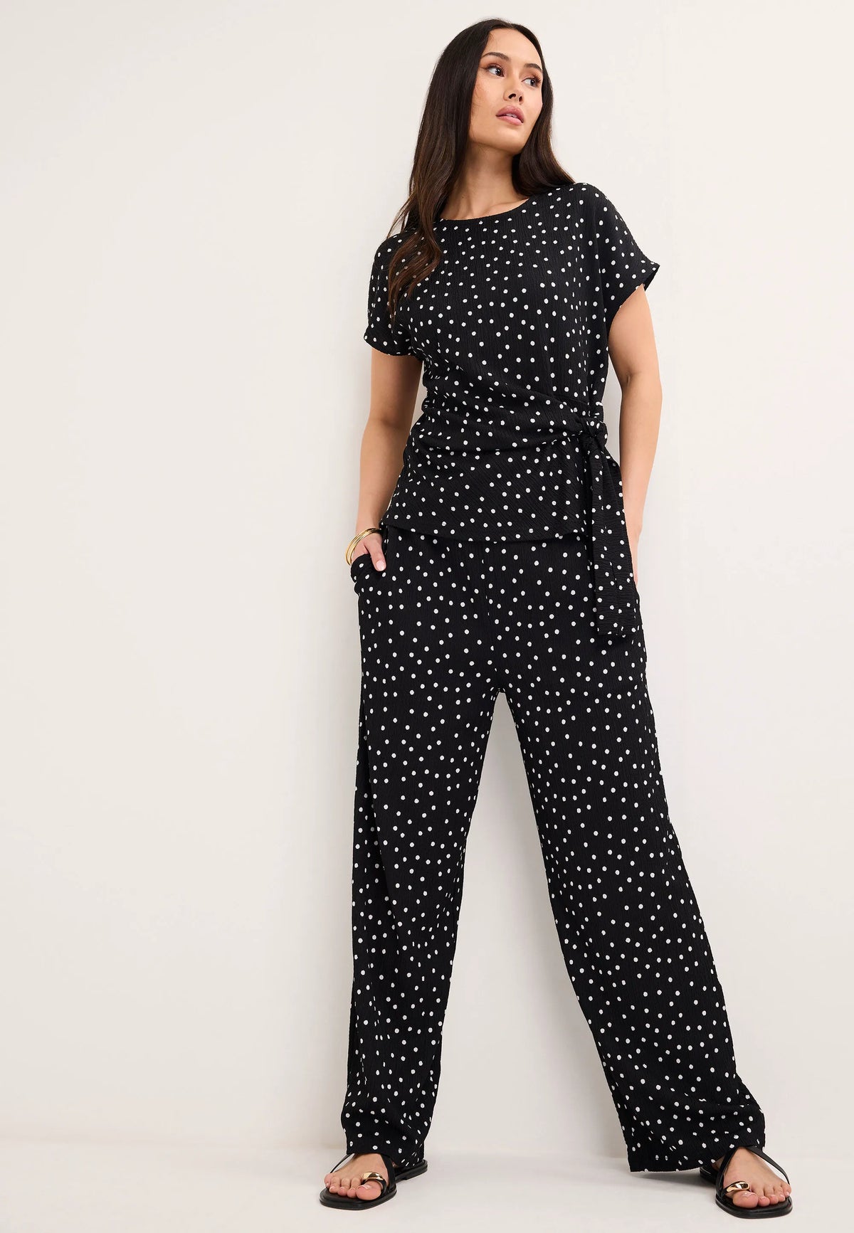 Womens Black Polka Dot Wide Leg Trouser