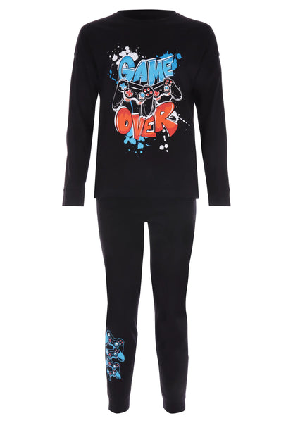 Older Boys Black Game Over Graffiti Long Sleeve Pyjama Set