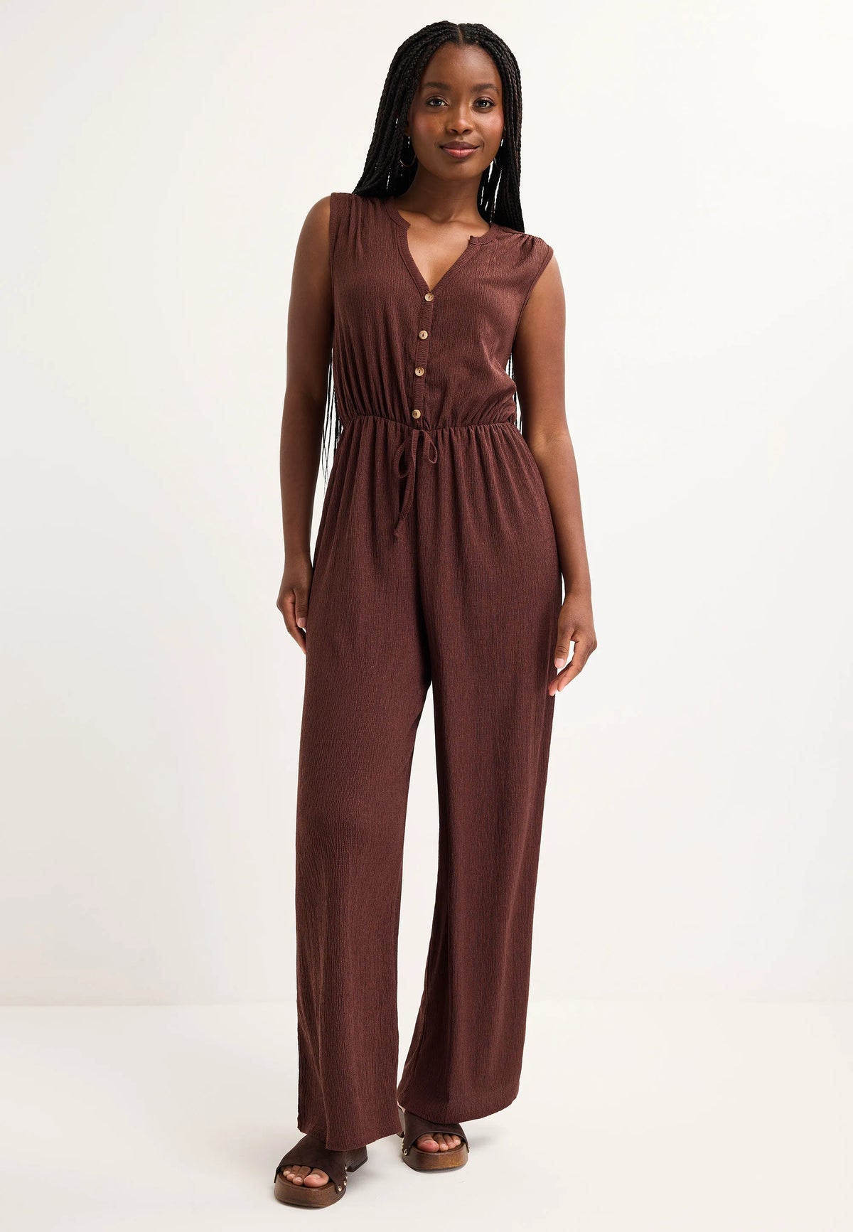 Womens Chocolate Brown V-Neck Jumpsuit
