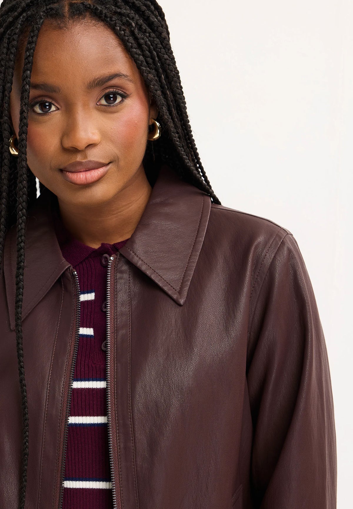 Womens Plum Faux Leather Zip Jacket