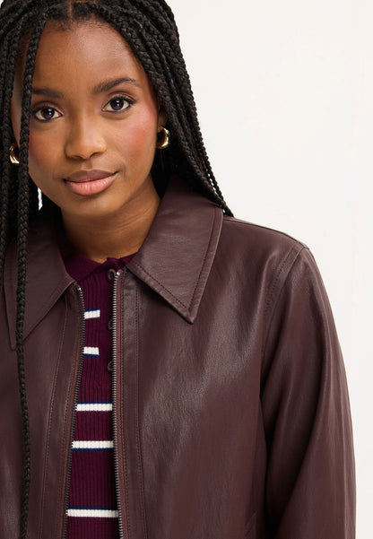 Womens Plum Faux Leather Zip Jacket