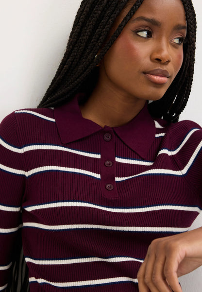 Womens Plum Stripe Collar Jumper
