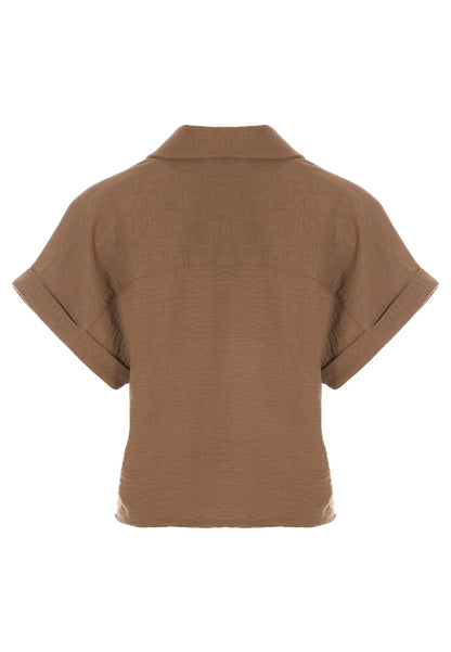 Womens Camel Button Revere Shirt